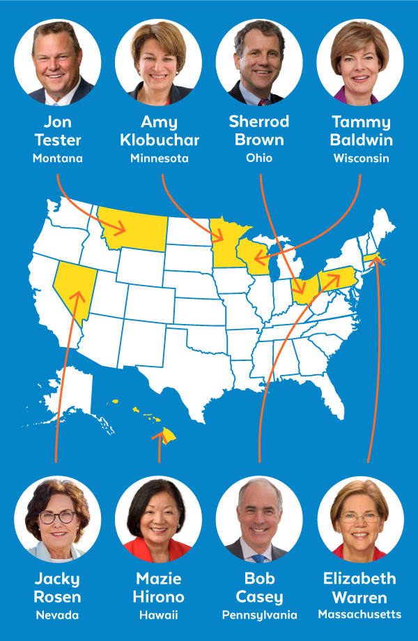 Tester, Klobuchar, Brown, Baldwin, Rosen, Hirono, Casey, Warren